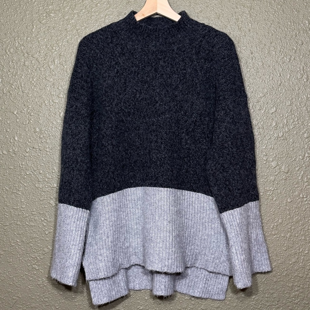 MICHAEL KORS PEARL HEATHER GREY COLOR BLOCK MOCK TURTLENECK SWEATER